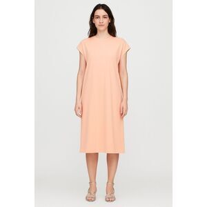 Uniqlo Smooth Cotton French Sleeve Midi T-Shirt Dress in Peachy Pink Size M